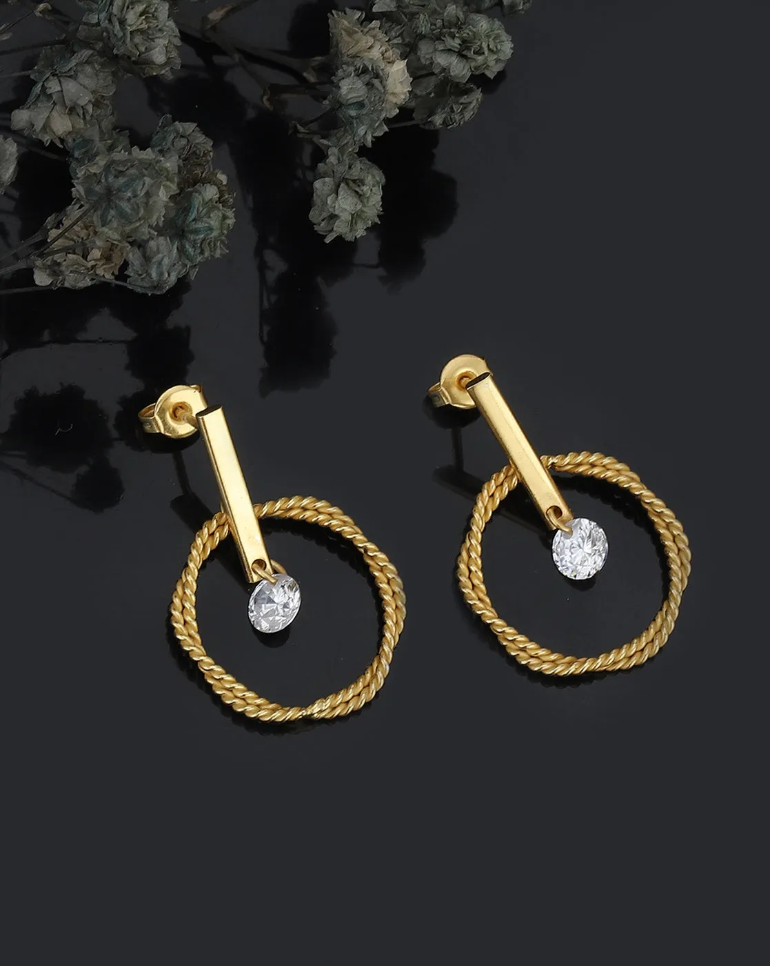 Carlton London 18Kt Gold Plated Drop Earrings With Dangling Cz