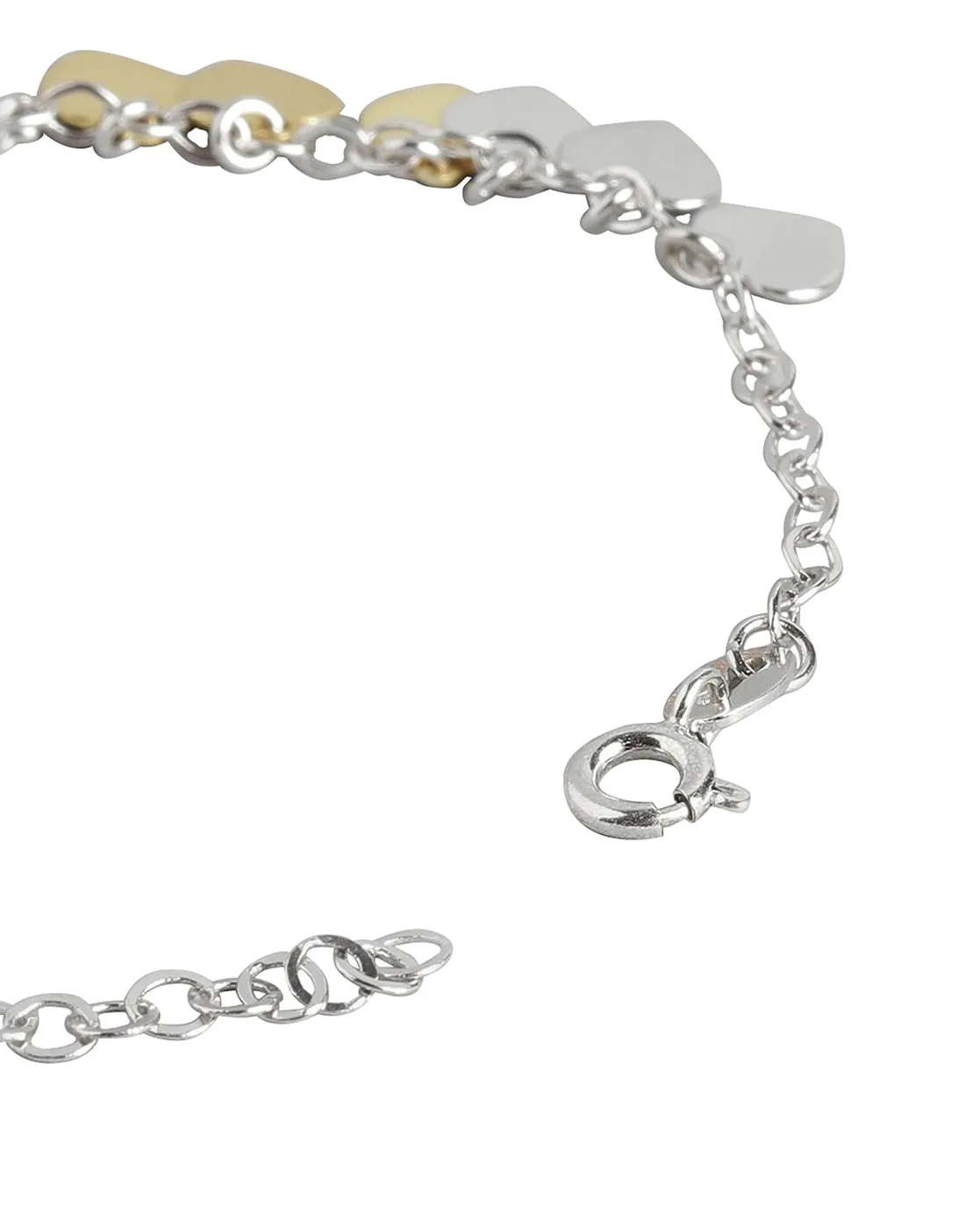 Carlton London 2 Toned Rhodium Plated Heart Charm Bracelet