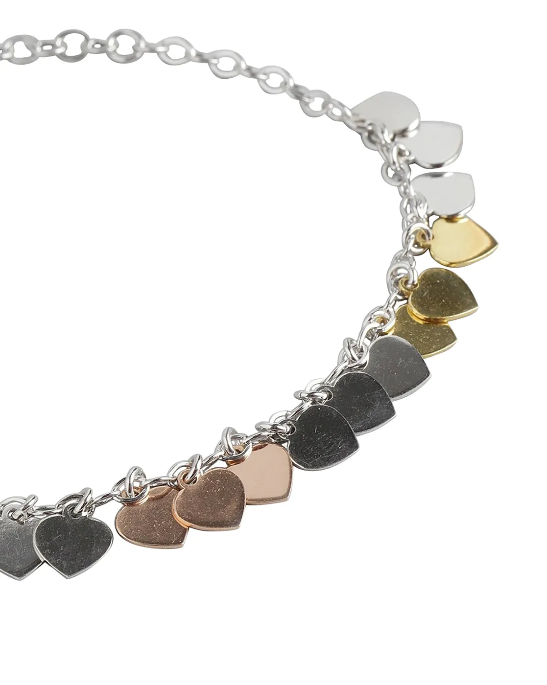 Carlton London 2 Toned Rhodium Plated Heart Charm Bracelet