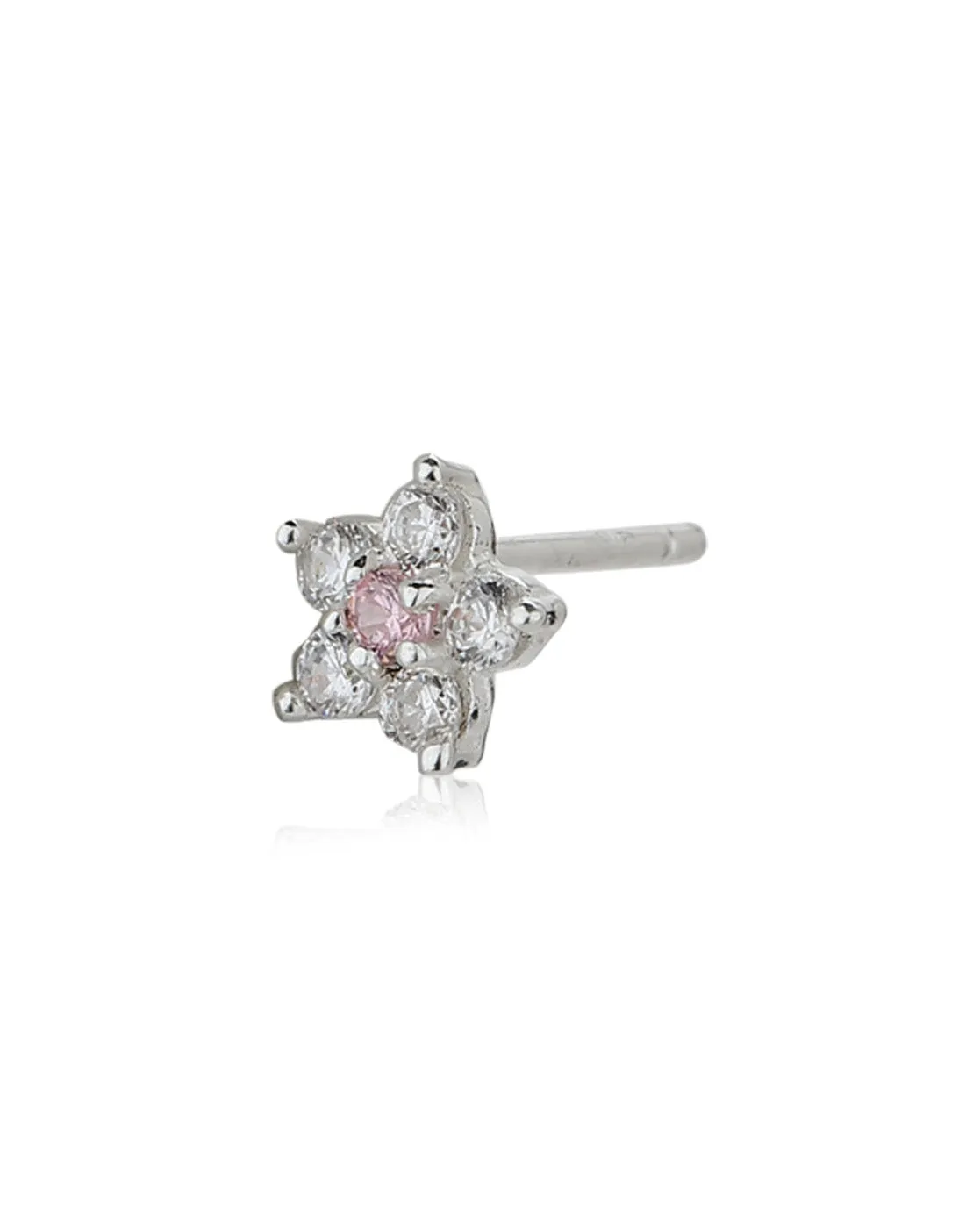 Carlton London Pink 925 Sterling Silver Rhodium Plated Cz Floral Stud Earring