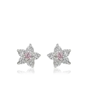 Carlton London Pink 925 Sterling Silver Rhodium Plated Cz Floral Stud Earring