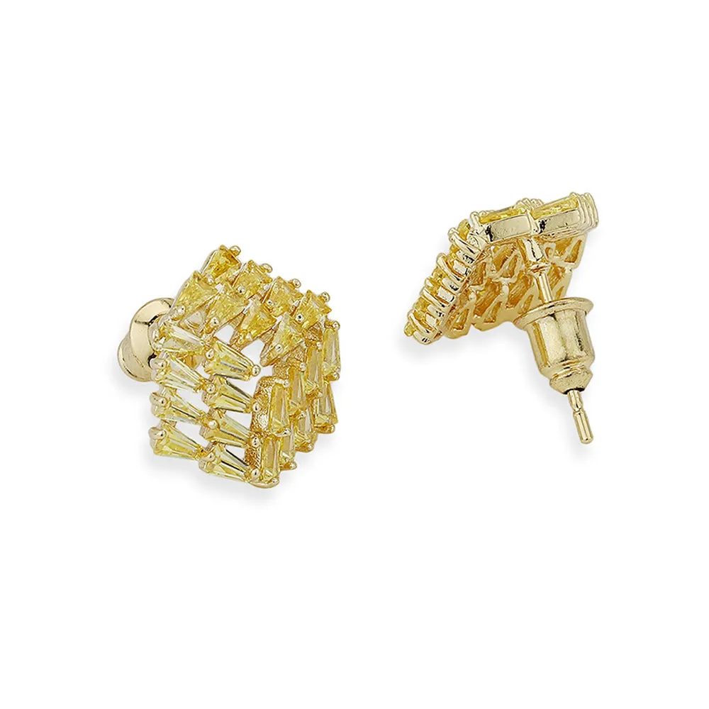 Carlton London Premium Jwlry-Gold Toned Cz Studded Gold-Plated Contemporary Handcrafted Studs Earrings Fje4129