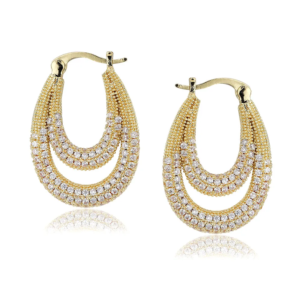 Carlton London Premium Jwlry-Gold Toned Cz Studded Gold-Plated Oval Handcrafted Drop Earrings Fje4120