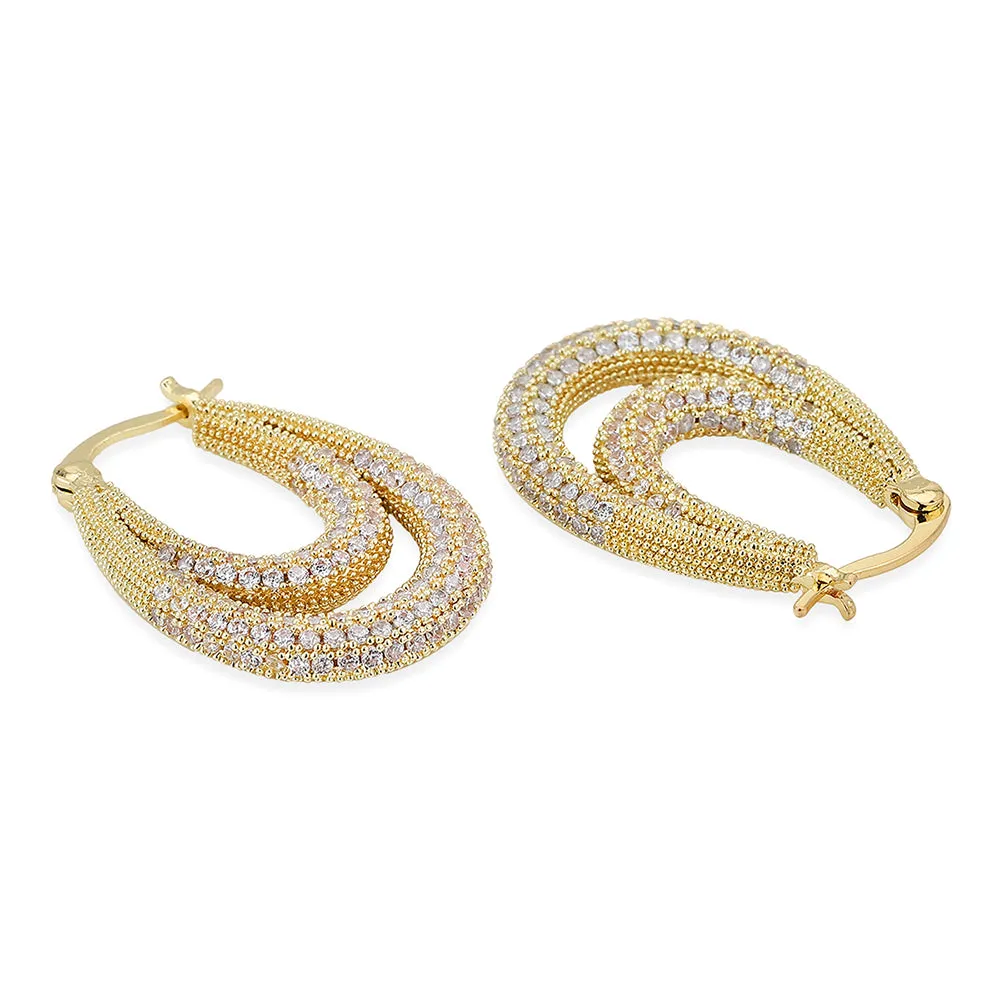 Carlton London Premium Jwlry-Gold Toned Cz Studded Gold-Plated Oval Handcrafted Drop Earrings Fje4120