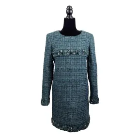 CHANEL - 12A Green Fantasy Lesage Tweed Dress Metallic Thread - FR 42 US 10