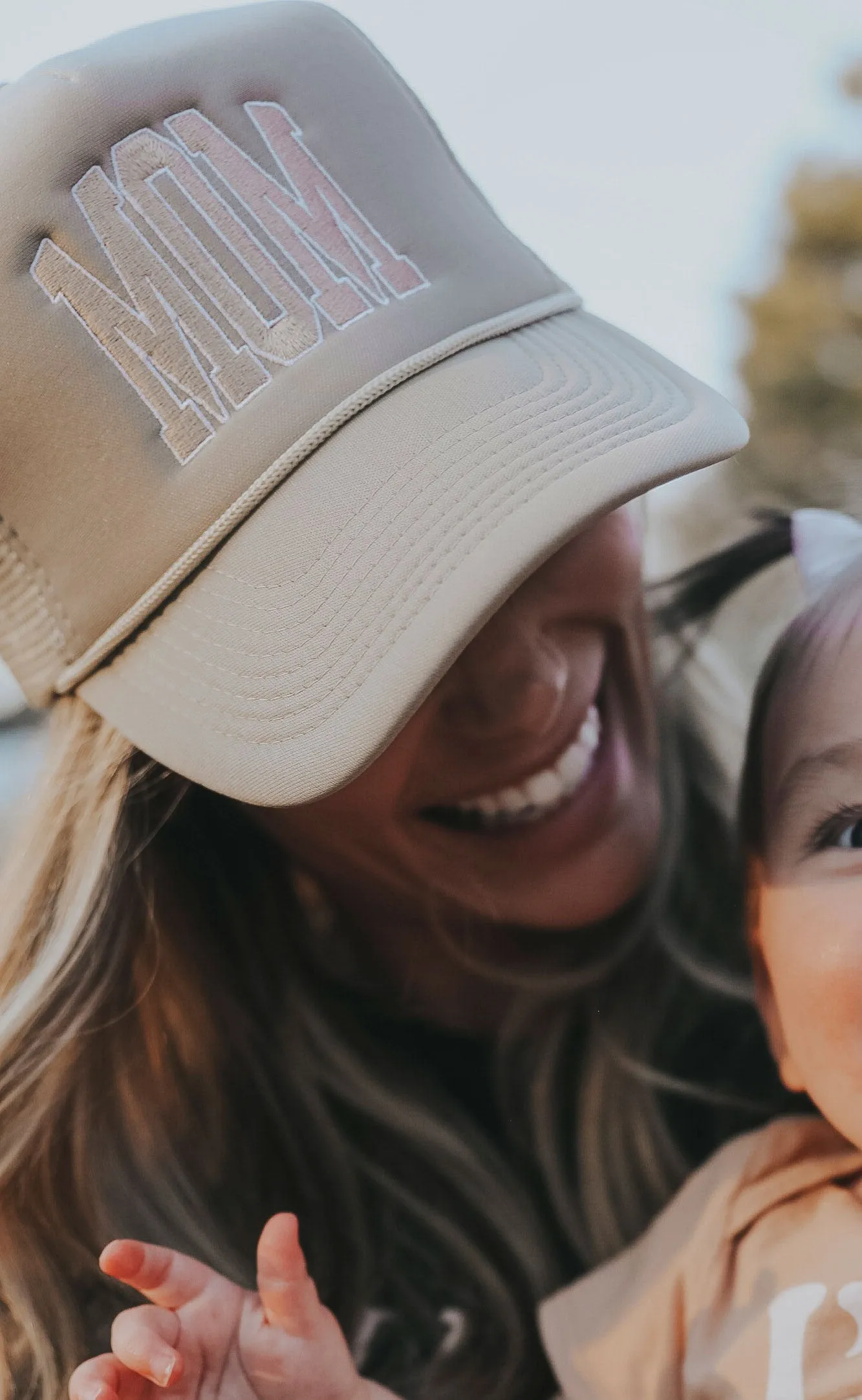 charlie southern: mom block tan trucker hat