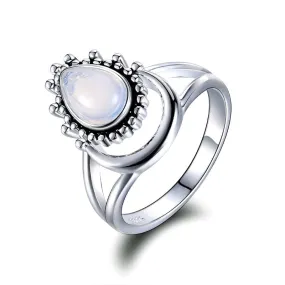 Charm Large Antique Marquise Created Moonstone Ring - 925 Sterling Silver