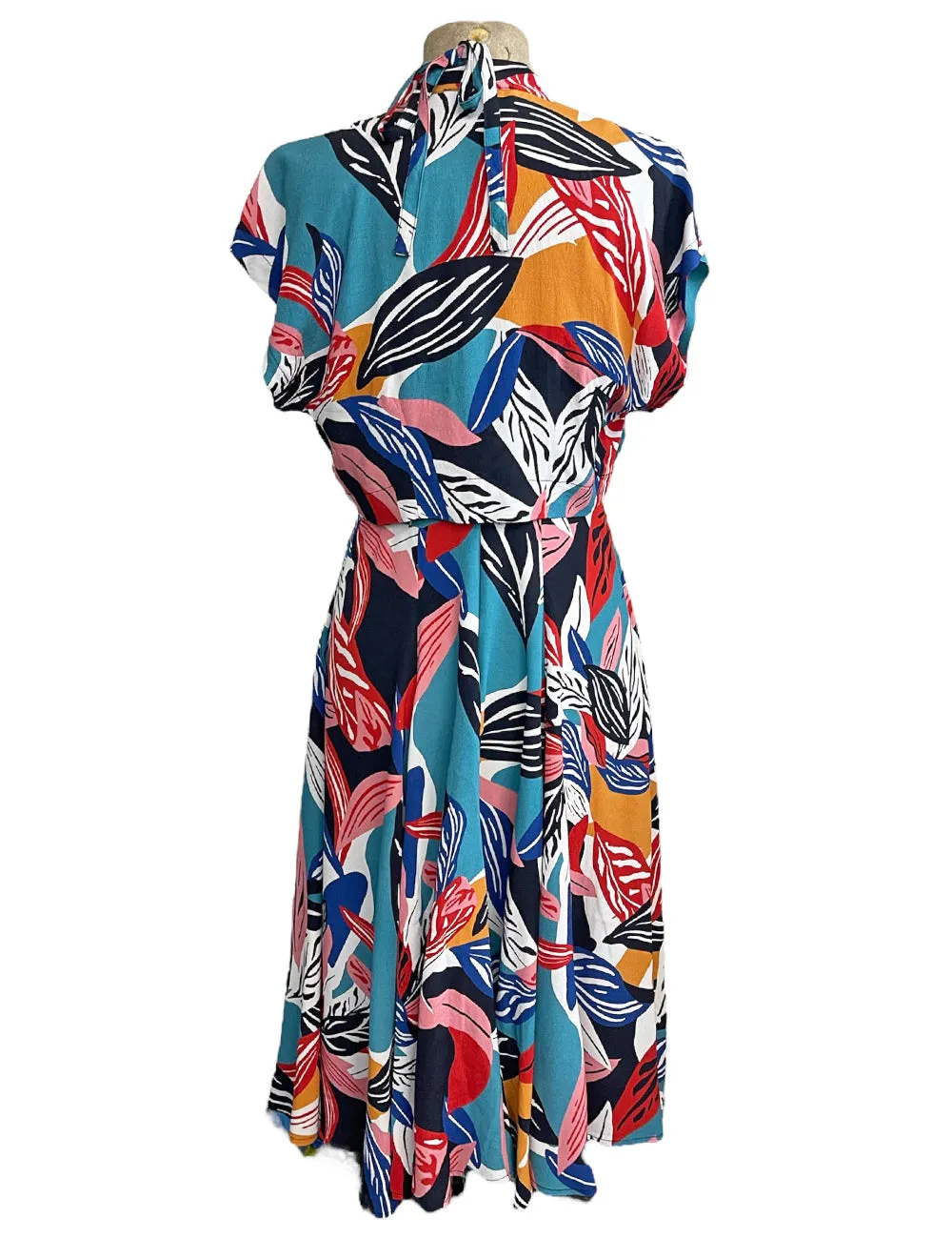 Colorful Tropical Leaves 1940s Marta Halter Swing Dress