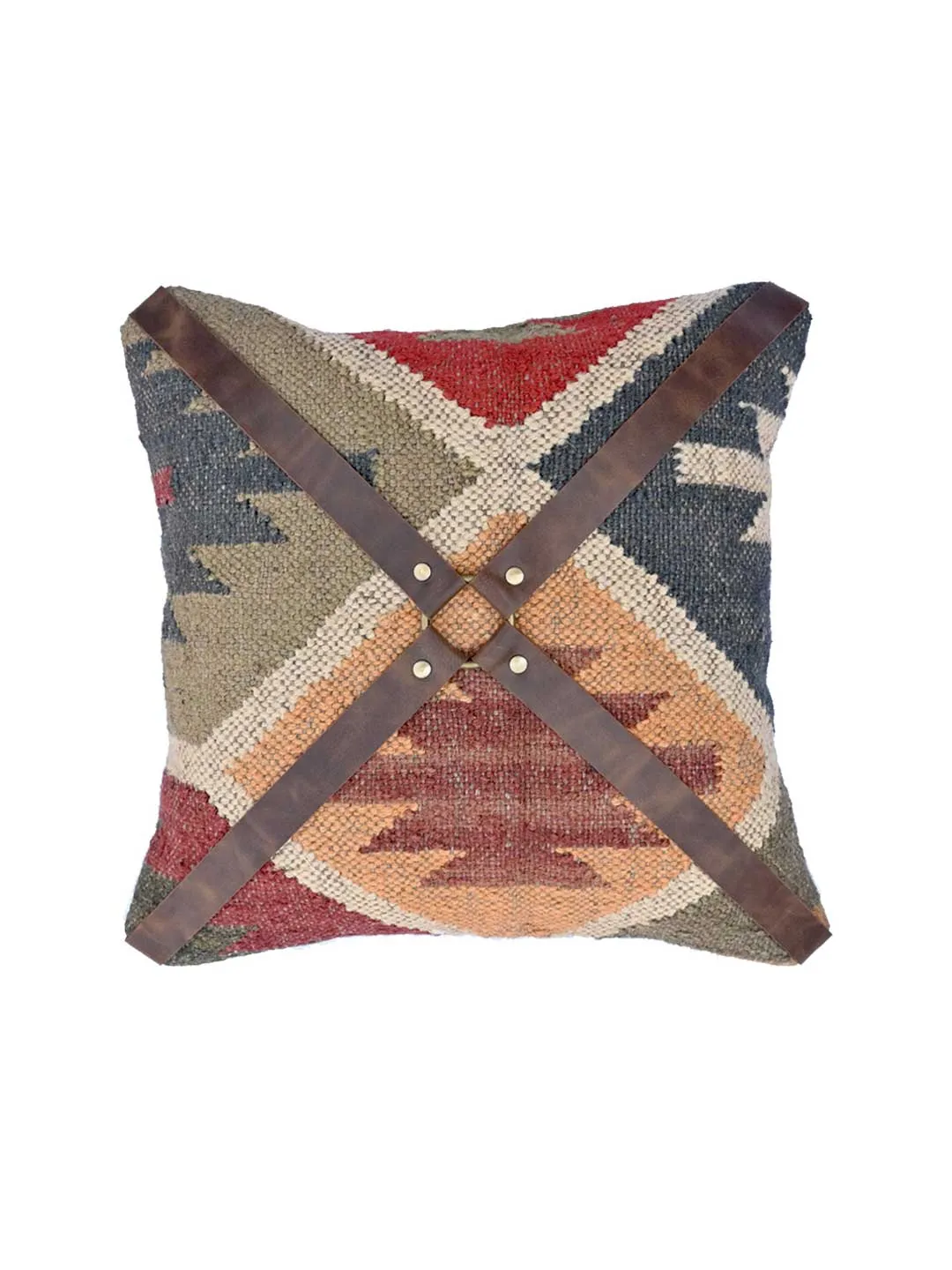 DALE KILIM IKAT & LEATHER CUSHION COVER