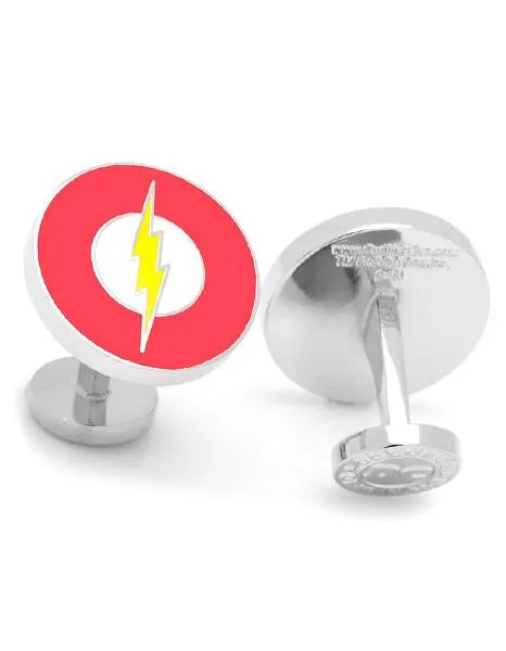 DC Comics Super Hero Flash Logo Cufflinks - Red & Yellow - Fixed Back Closure