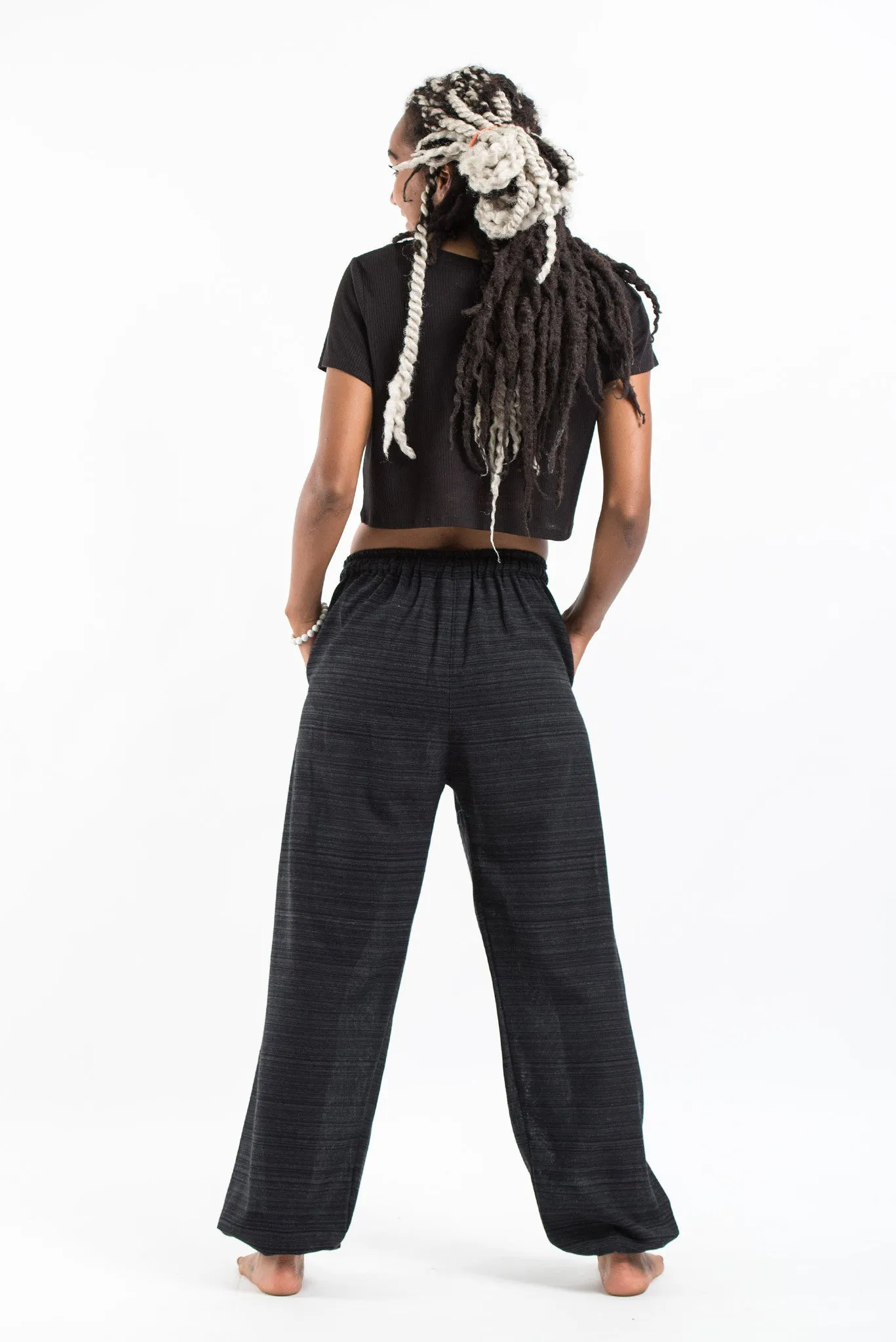 Drawstring Pinstripe Women's  Pants in Black