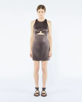 Elmi - Sale Cut-Out Slip Satin Mini Dress - Coffee Bean