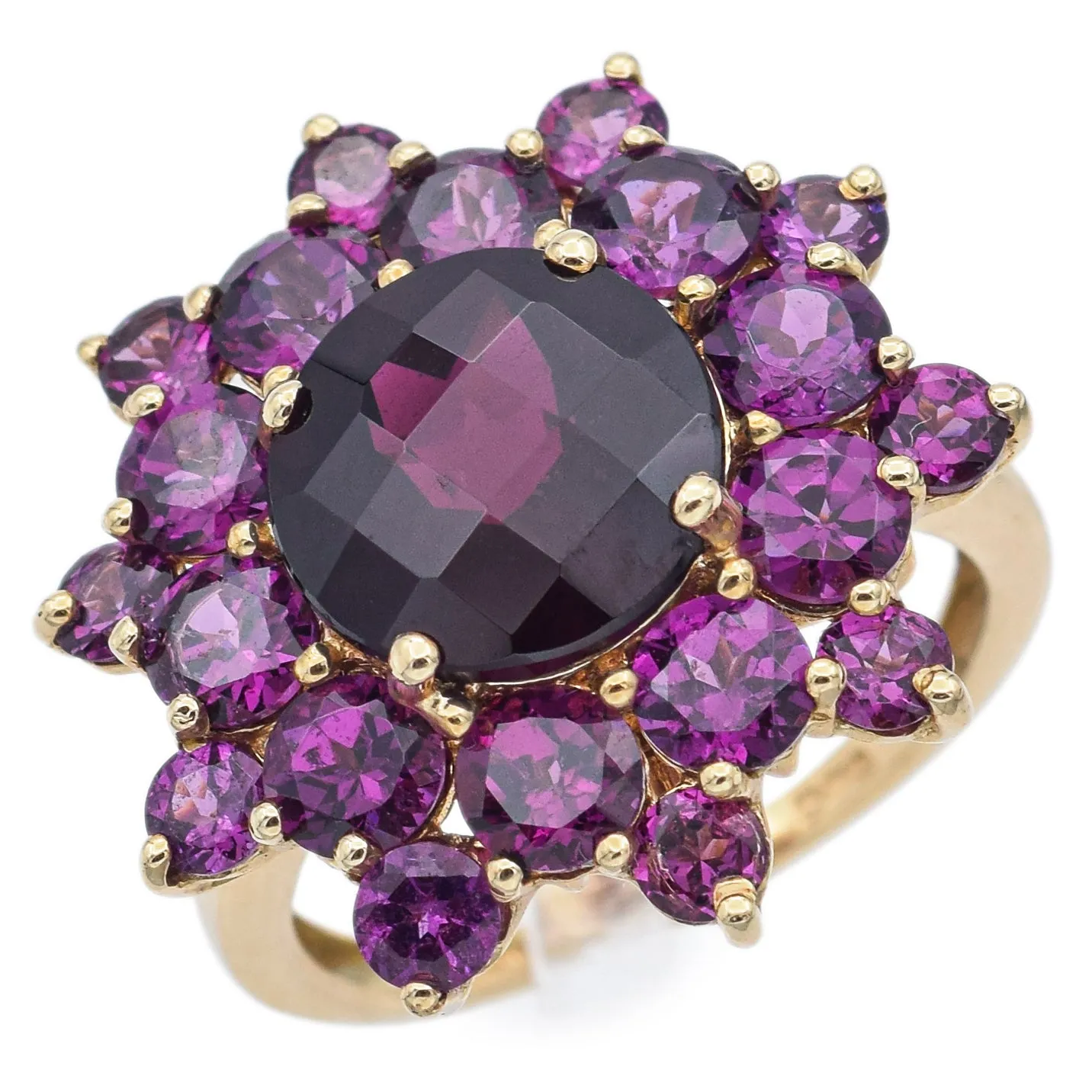 Estate14K Yellow Gold Garnet & Amethyst Cocktail Ring Size 7