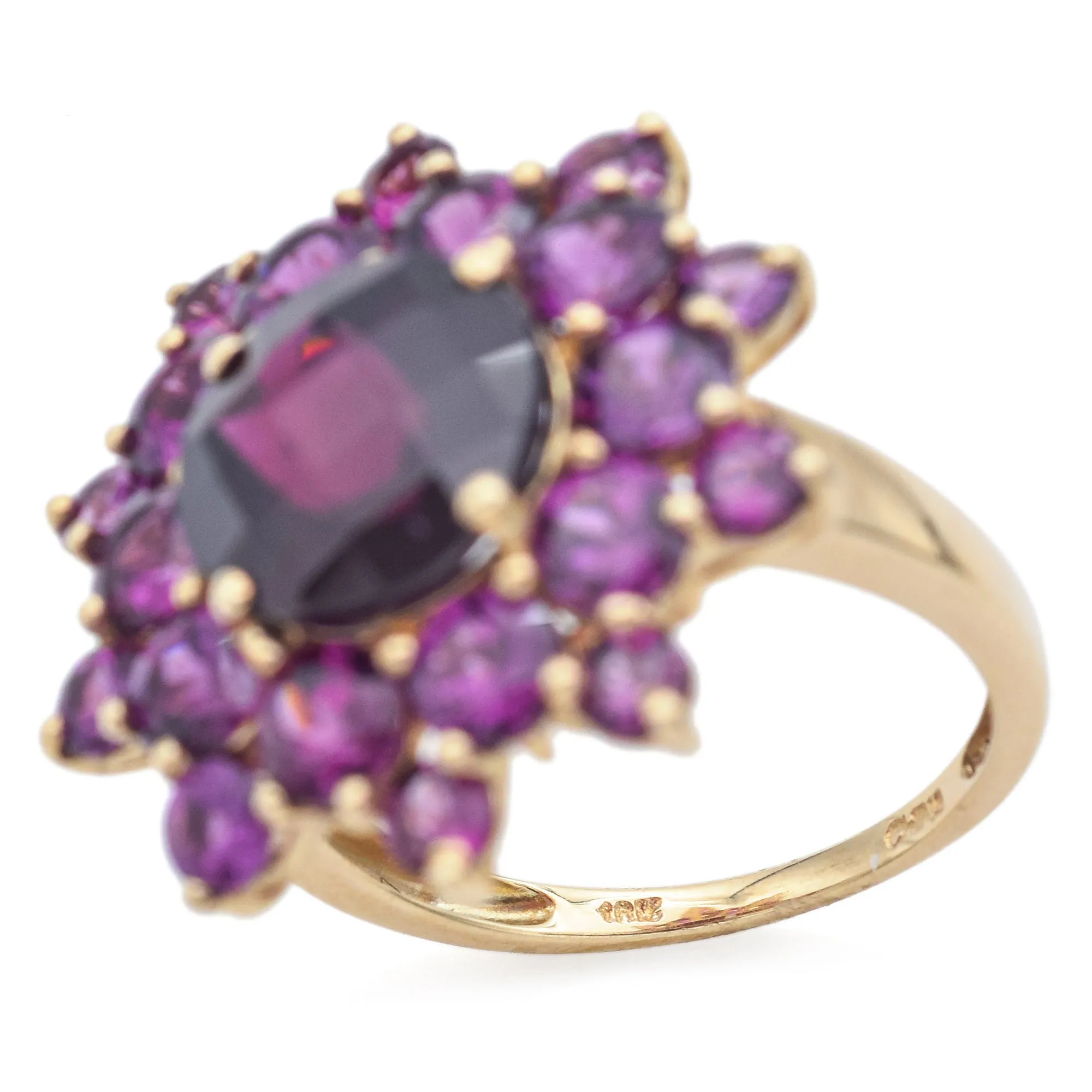 Estate14K Yellow Gold Garnet & Amethyst Cocktail Ring Size 7