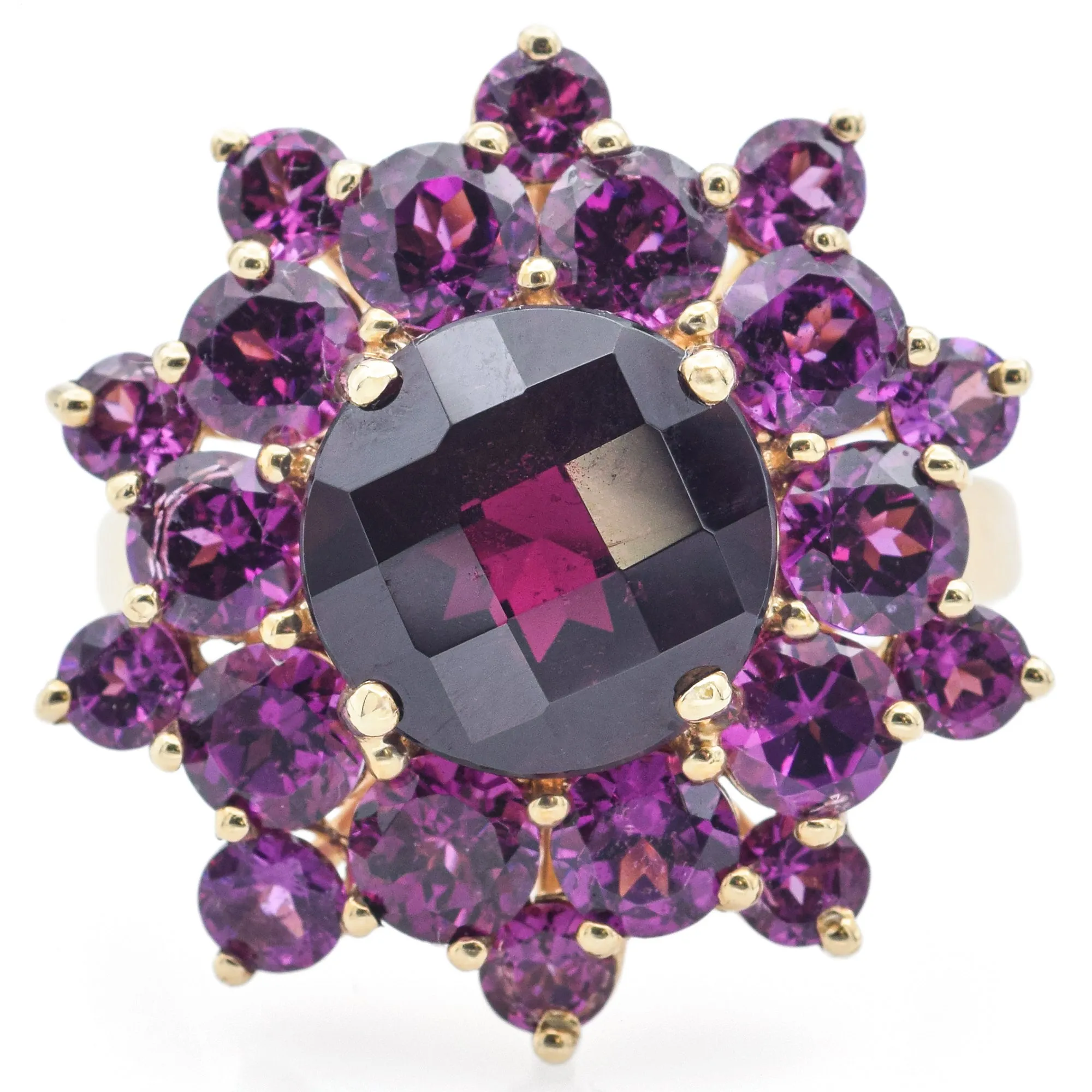 Estate14K Yellow Gold Garnet & Amethyst Cocktail Ring Size 7