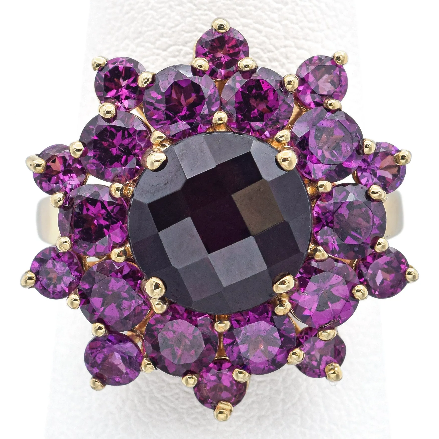 Estate14K Yellow Gold Garnet & Amethyst Cocktail Ring Size 7