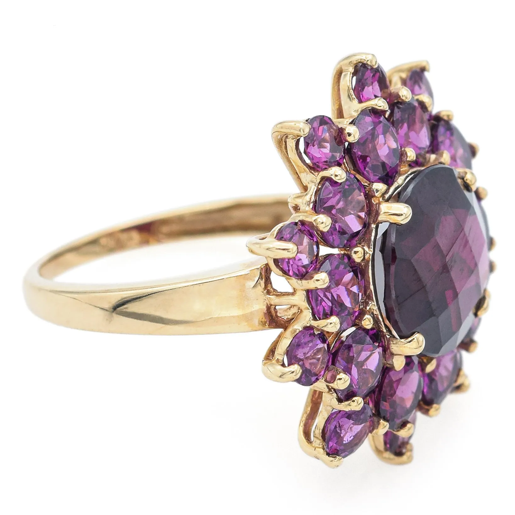 Estate14K Yellow Gold Garnet & Amethyst Cocktail Ring Size 7