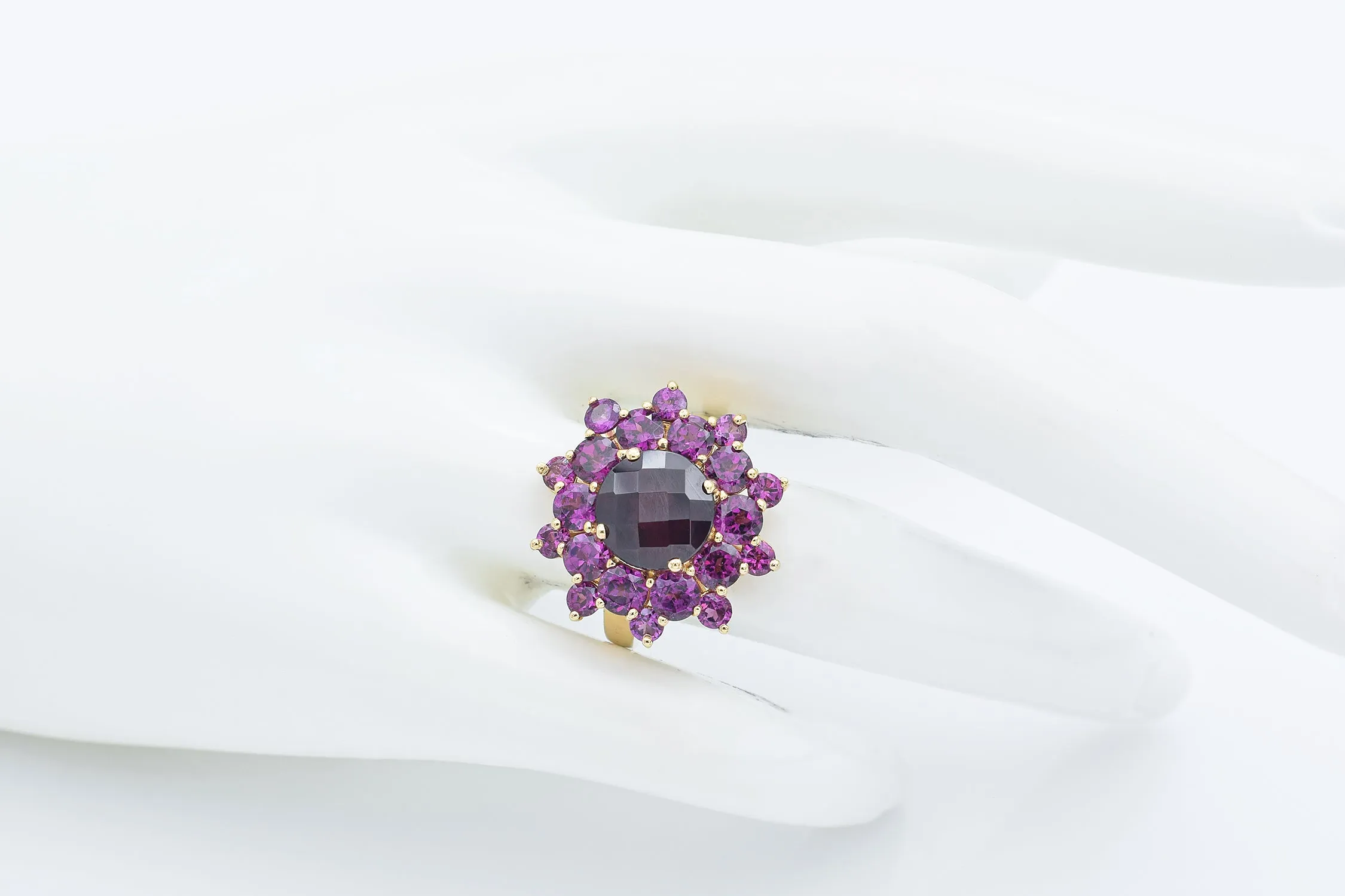 Estate14K Yellow Gold Garnet & Amethyst Cocktail Ring Size 7