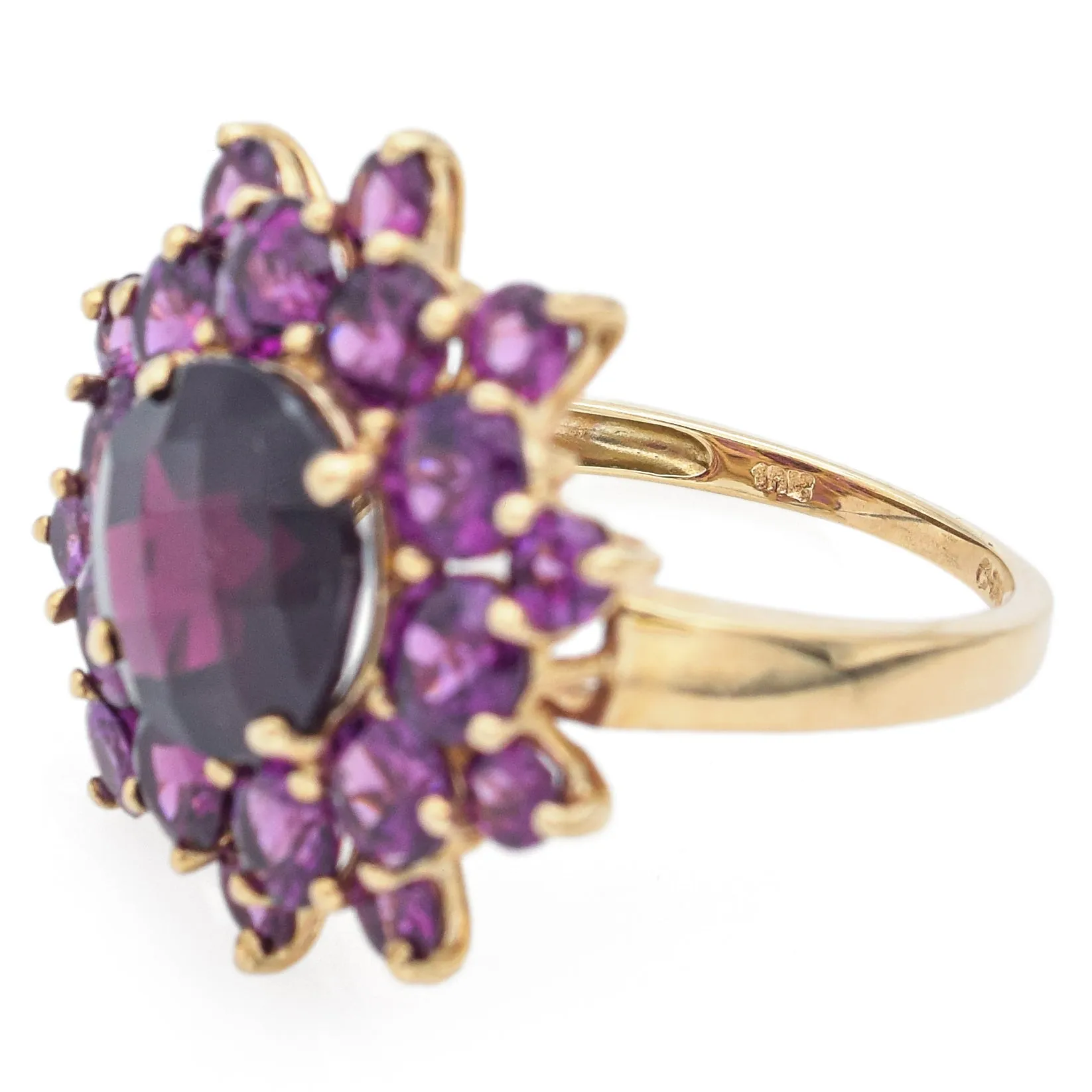 Estate14K Yellow Gold Garnet & Amethyst Cocktail Ring Size 7