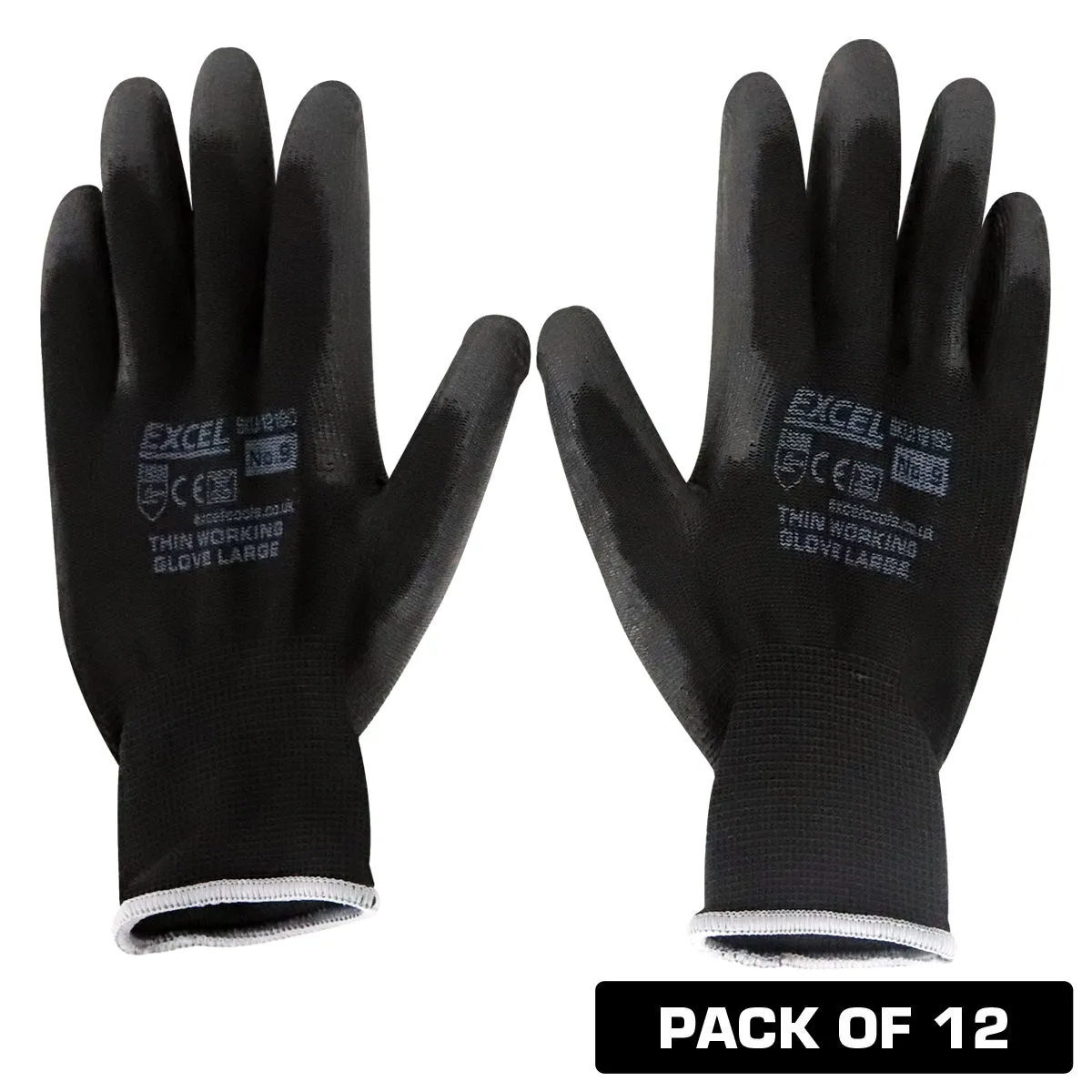 Excel Durable Grip Working Gloves Black Size XL Pack of 12