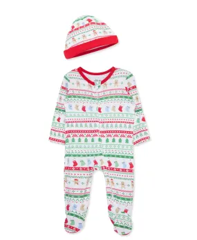 Fair Isle Bamboo 2-Way-Zip Footie & Hat (NB-9M)