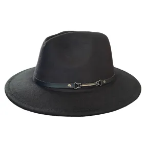 Fedora Black Felt Wide Brim Hat Adjustable