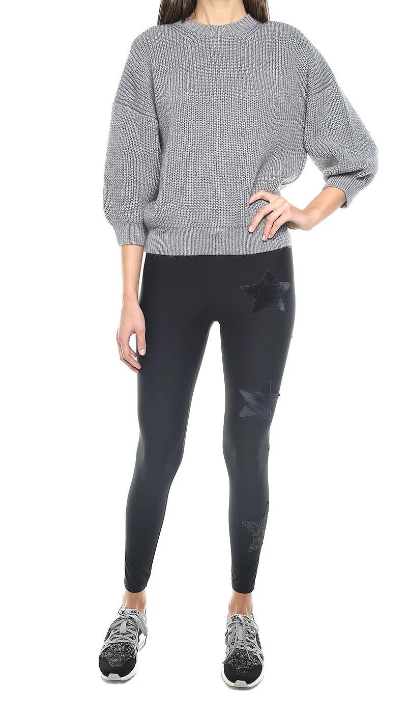 Gemelli Leggings in Lycra con Stelle in Velluto Nero e Lurex