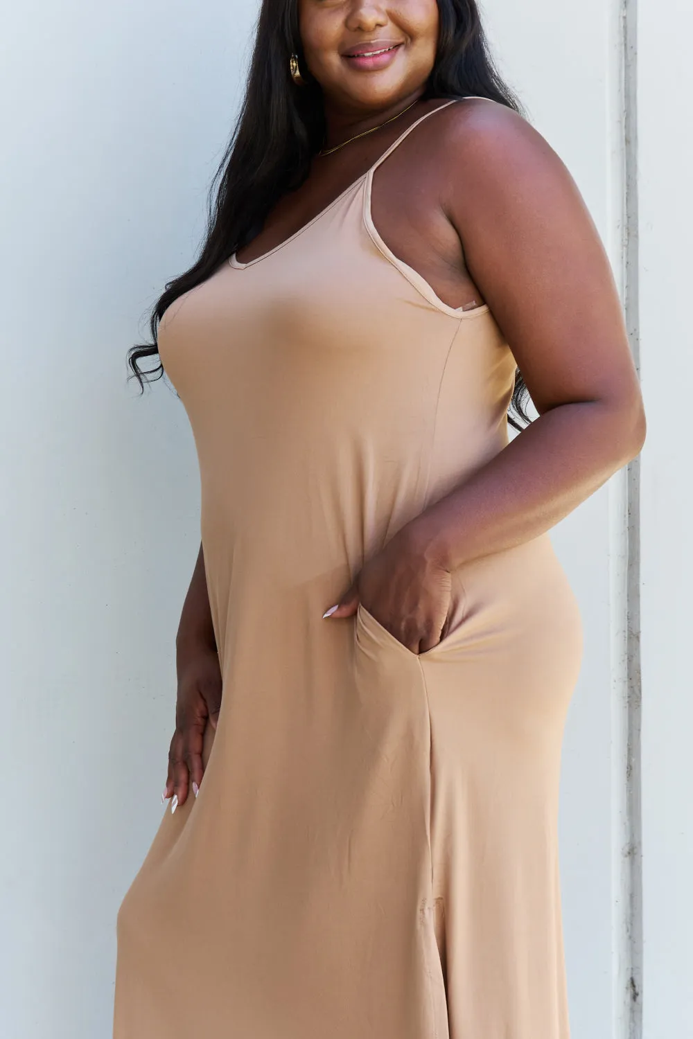 Good Energy Cami Side Slit Maxi Dress in Camel