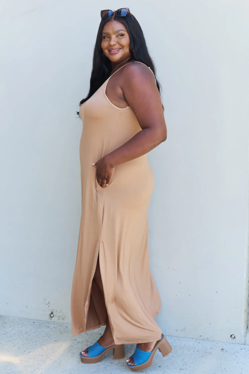 Good Energy Cami Side Slit Maxi Dress in Camel