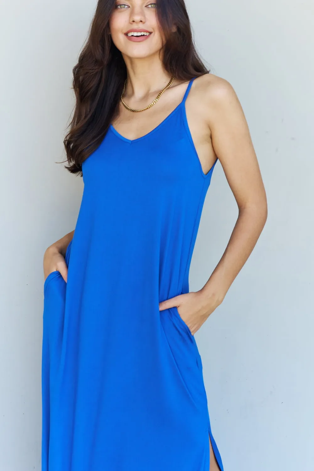 Good Energy Cami Side Slit Maxi Dress in Royal Blue