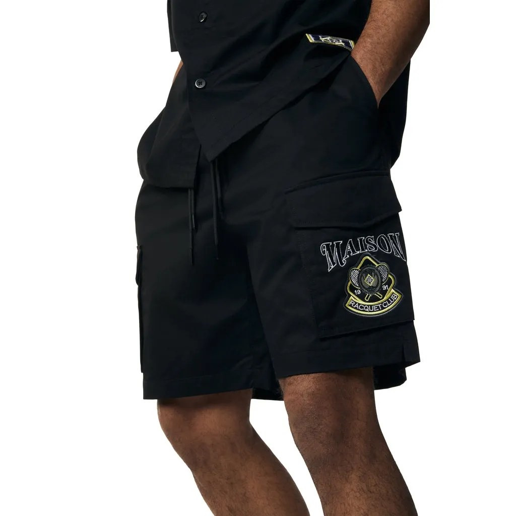 Graphic Polished Twill Shorts - Black