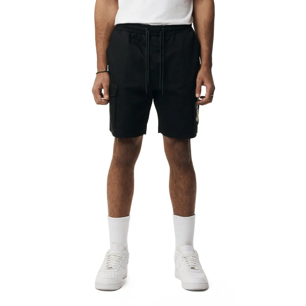 Graphic Polished Twill Shorts - Black