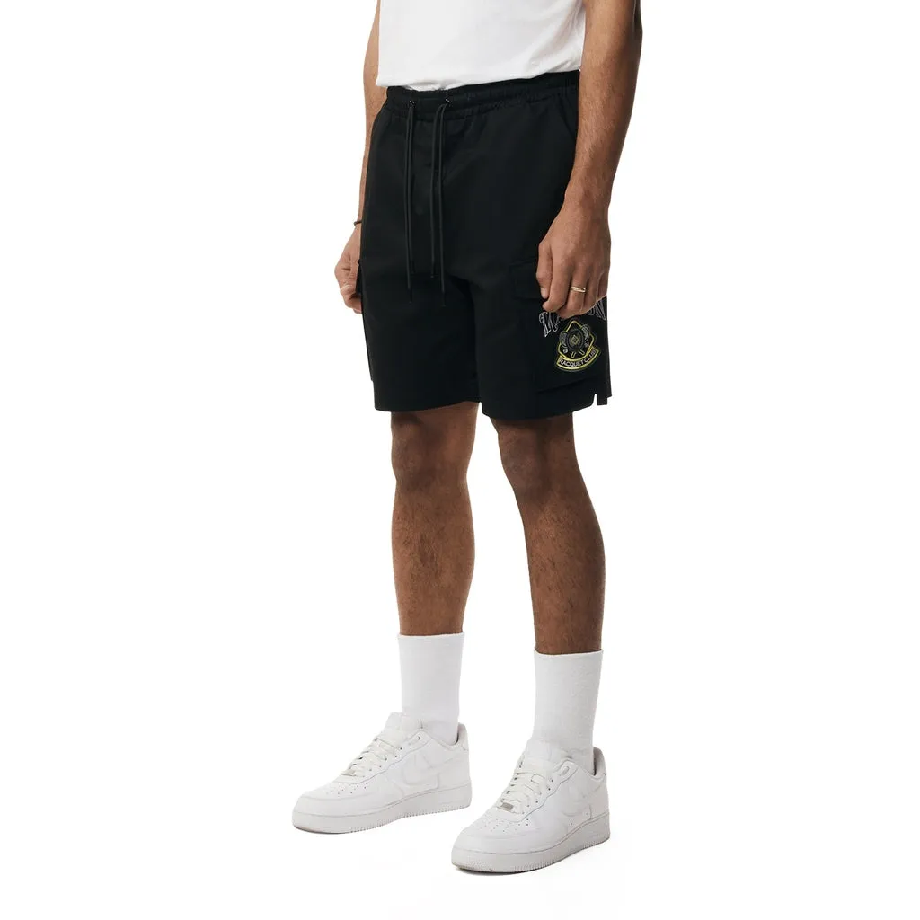 Graphic Polished Twill Shorts - Black