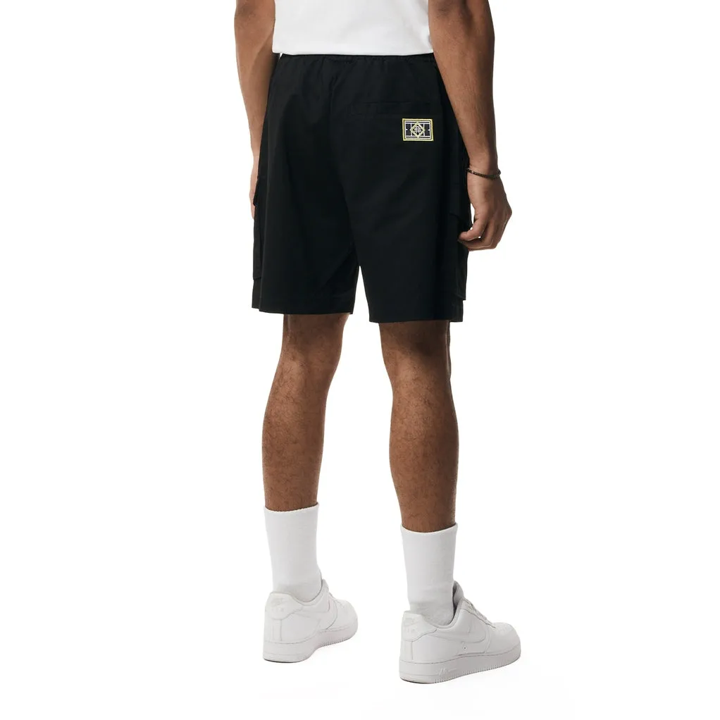 Graphic Polished Twill Shorts - Black