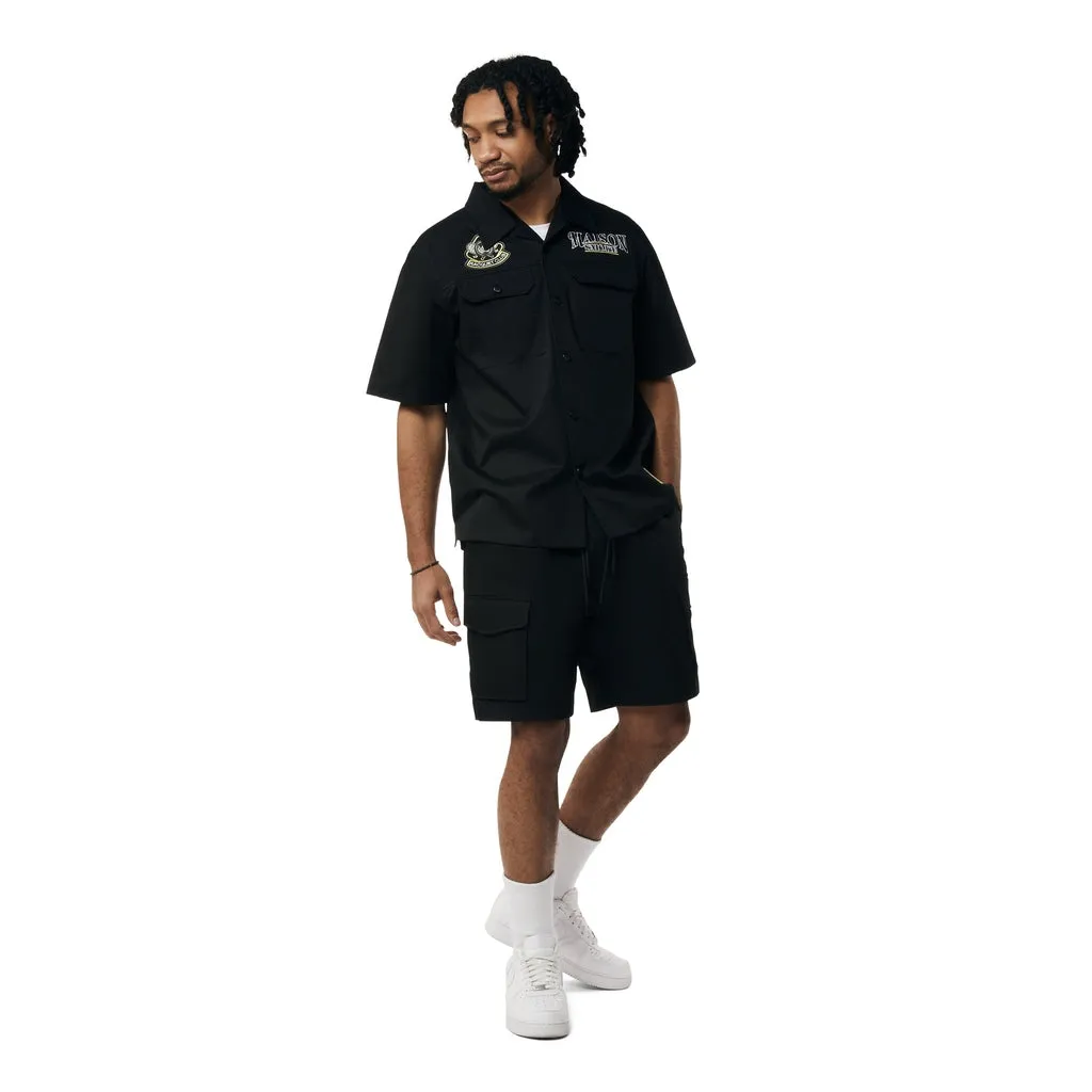 Graphic Polished Twill Shorts - Black