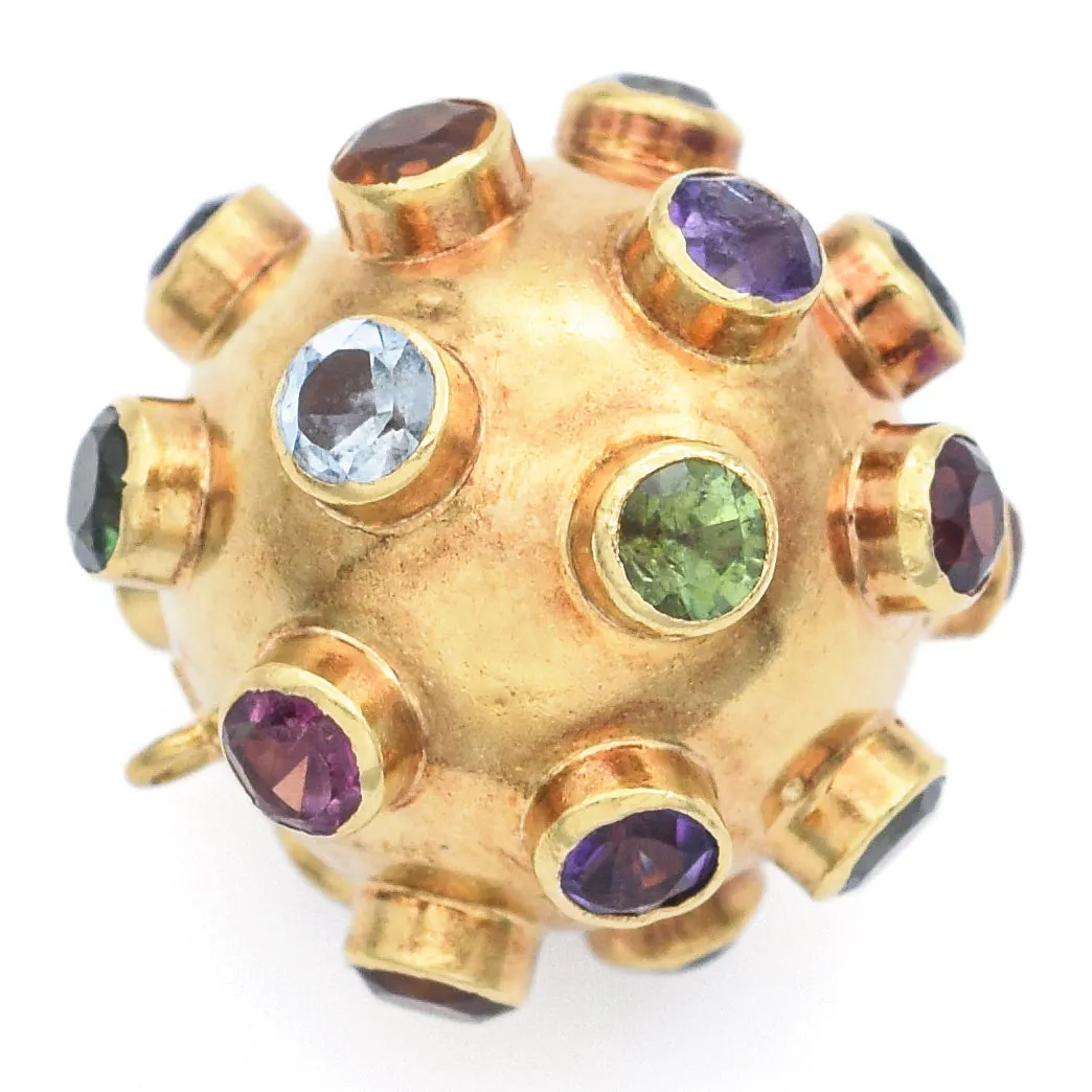 H Stern T Signed Multi-Gemstone 18K Yellow Gold Sputnik Ball Pendant