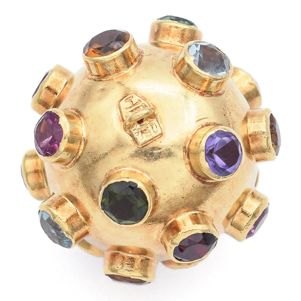 H Stern T Signed Multi-Gemstone 18K Yellow Gold Sputnik Ball Pendant