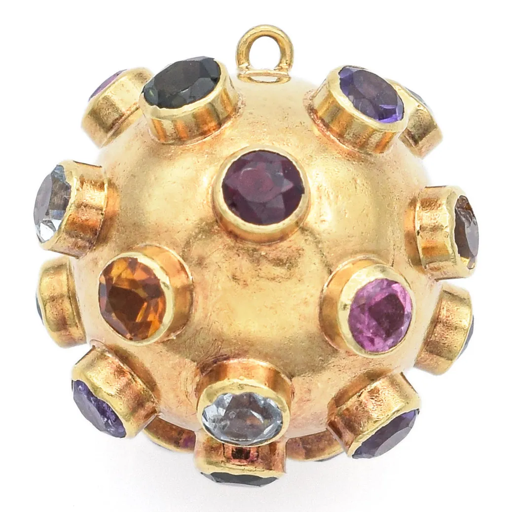 H Stern T Signed Multi-Gemstone 18K Yellow Gold Sputnik Ball Pendant