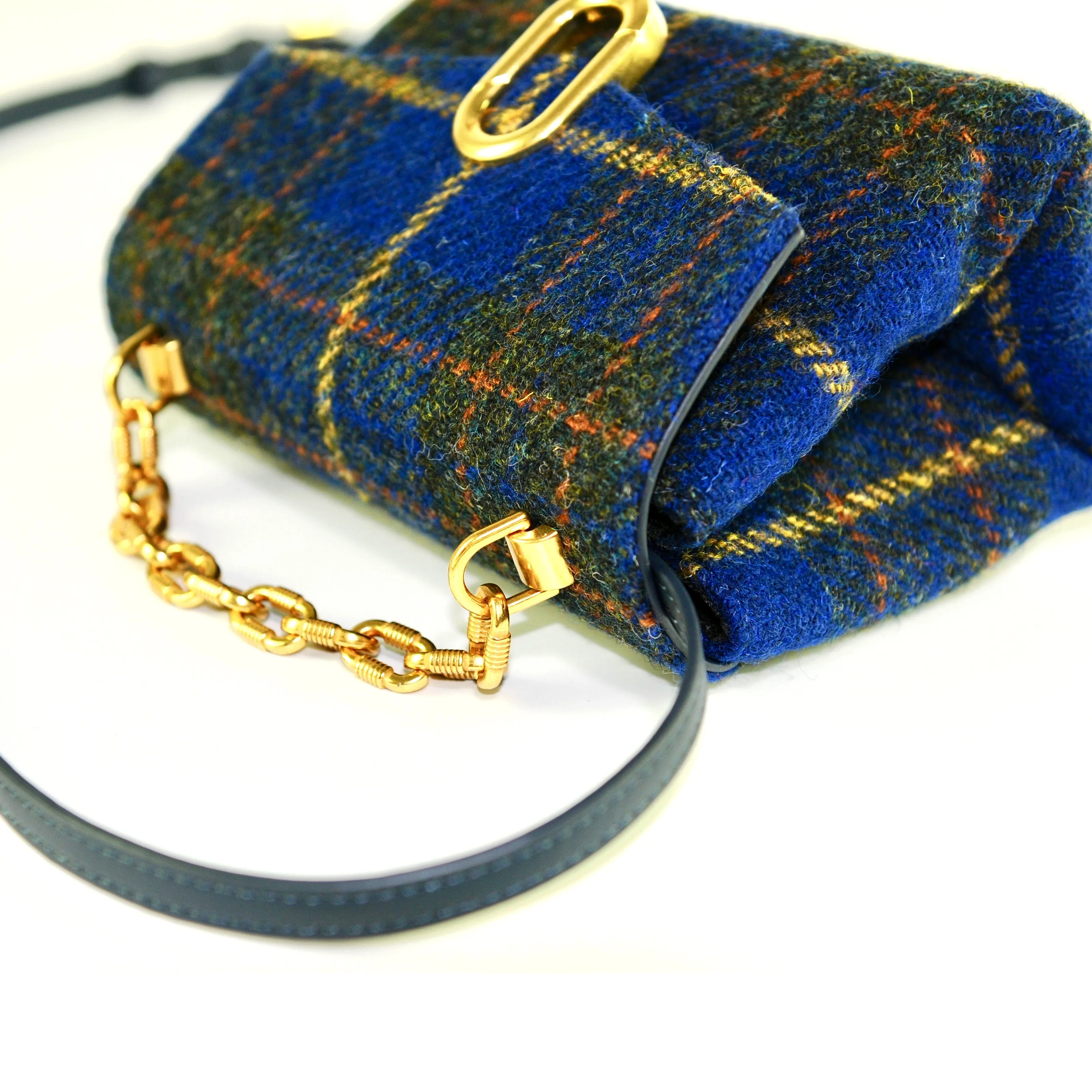 Harris Tweed Wool Metal Chain Handle Bag,Scottish Handcrafted Bag-i7bags