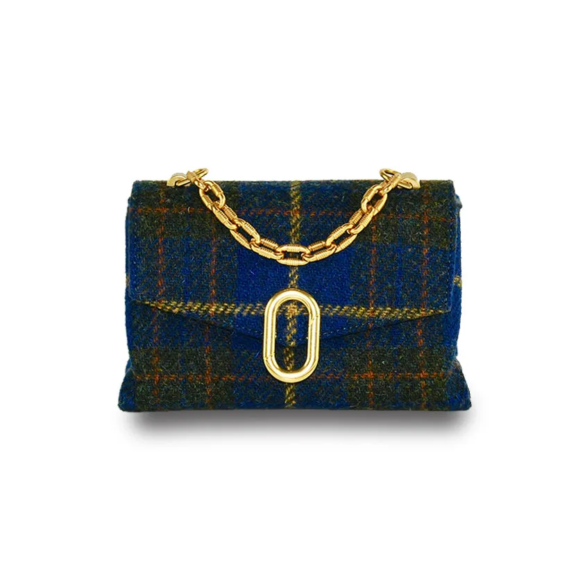 Harris Tweed Wool Metal Chain Handle Bag,Scottish Handcrafted Bag-i7bags