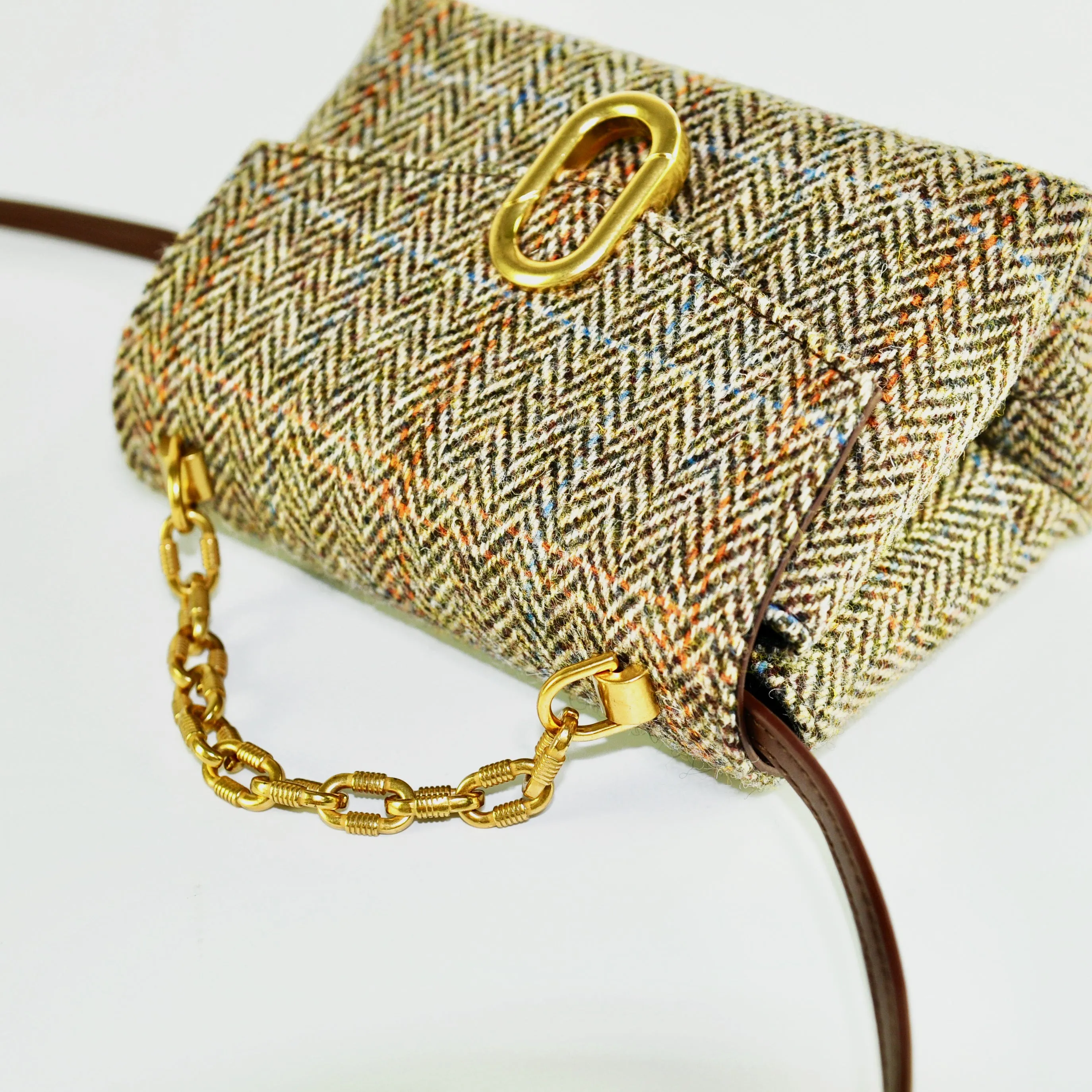 Harris Tweed Wool Metal Chain Handle Bag,Scottish Handcrafted Bag-i7bags