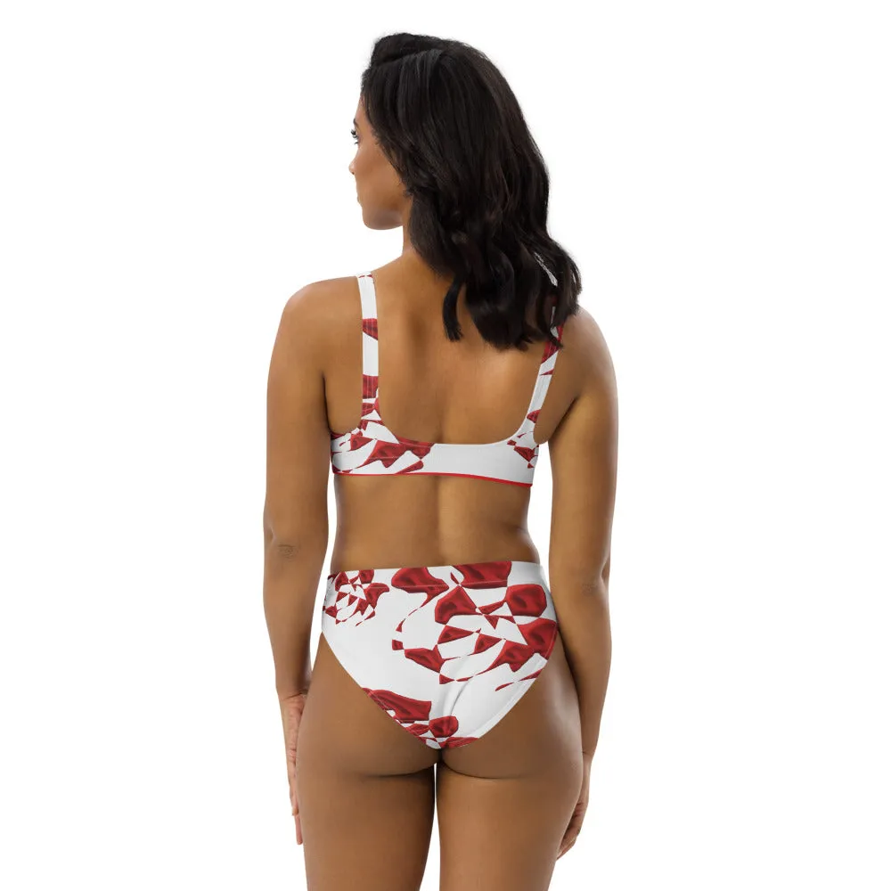 high-waisted bikini spot red