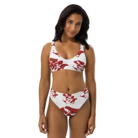 high-waisted bikini spot red