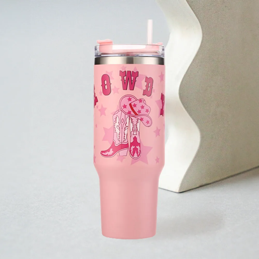 Howdy Cowboy Boots Printed 40oz Stainless Steel Tumbler With Handle