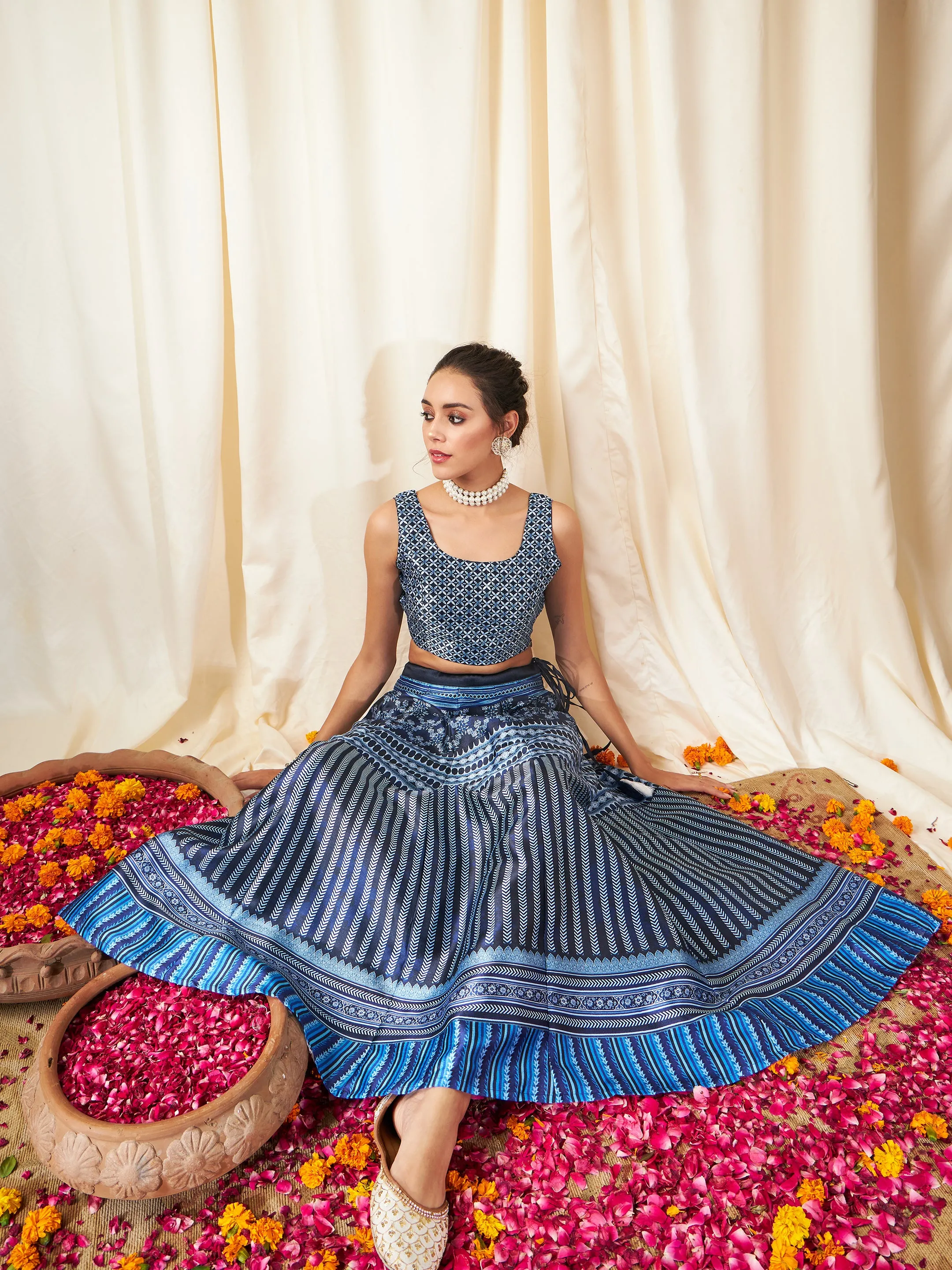 Indigo Kali Chevron Anarkali Skirt