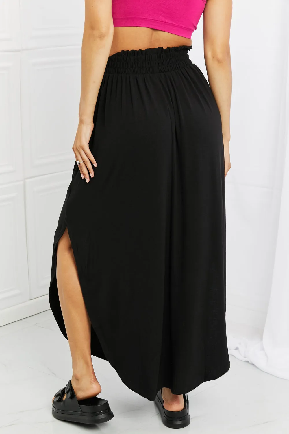 It's My Time Side Scoop Scrunch Skirt in Black