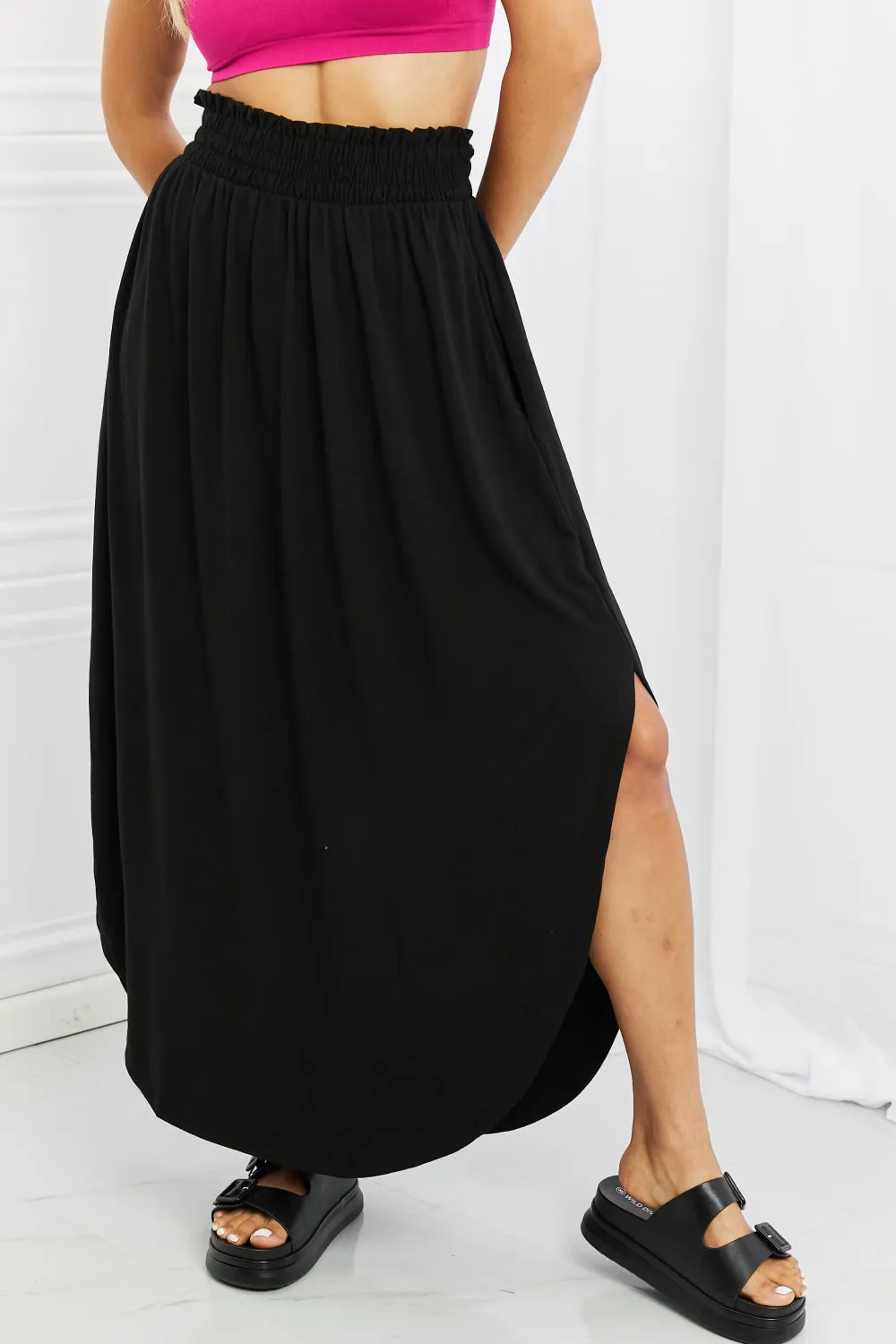 It's My Time Side Scoop Scrunch Skirt in Black