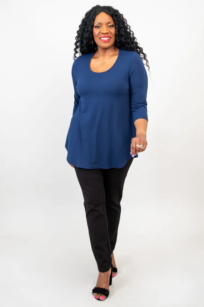 Jazz 3/4 Slv Top, Indigo, Bamboo