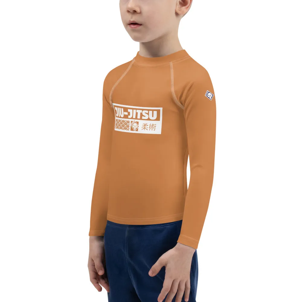 Kid's Boys Long Sleeve BJJ Rash Guard Jiu-Jitsu 007 - Raw Sienna