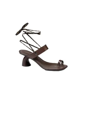 Lace Up Sandal in Dark Brown